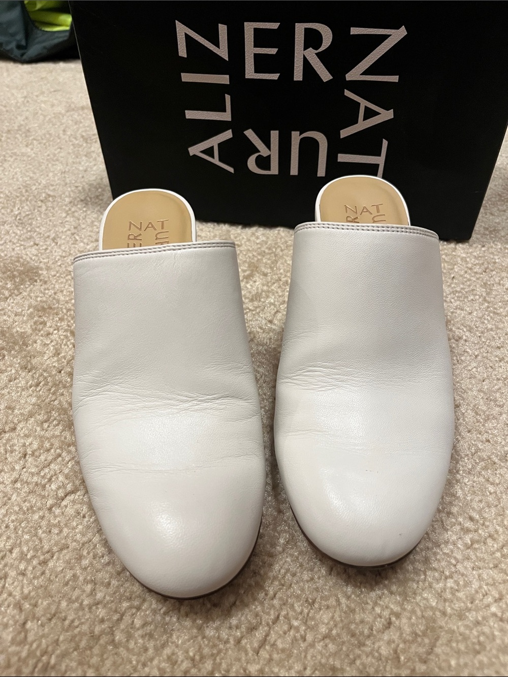 Naturalizer White Leather Slip-On Clog Mules